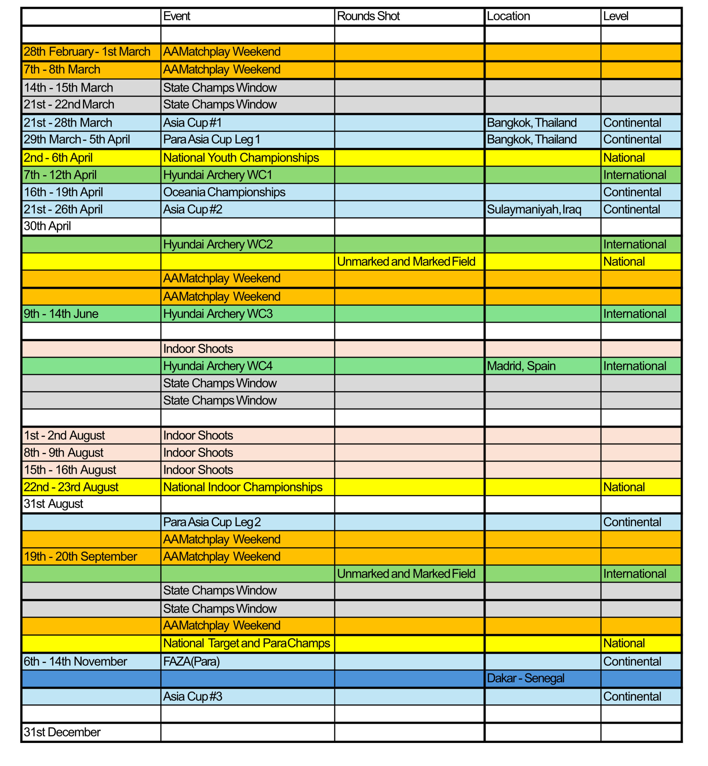 2026 National Event Calendar