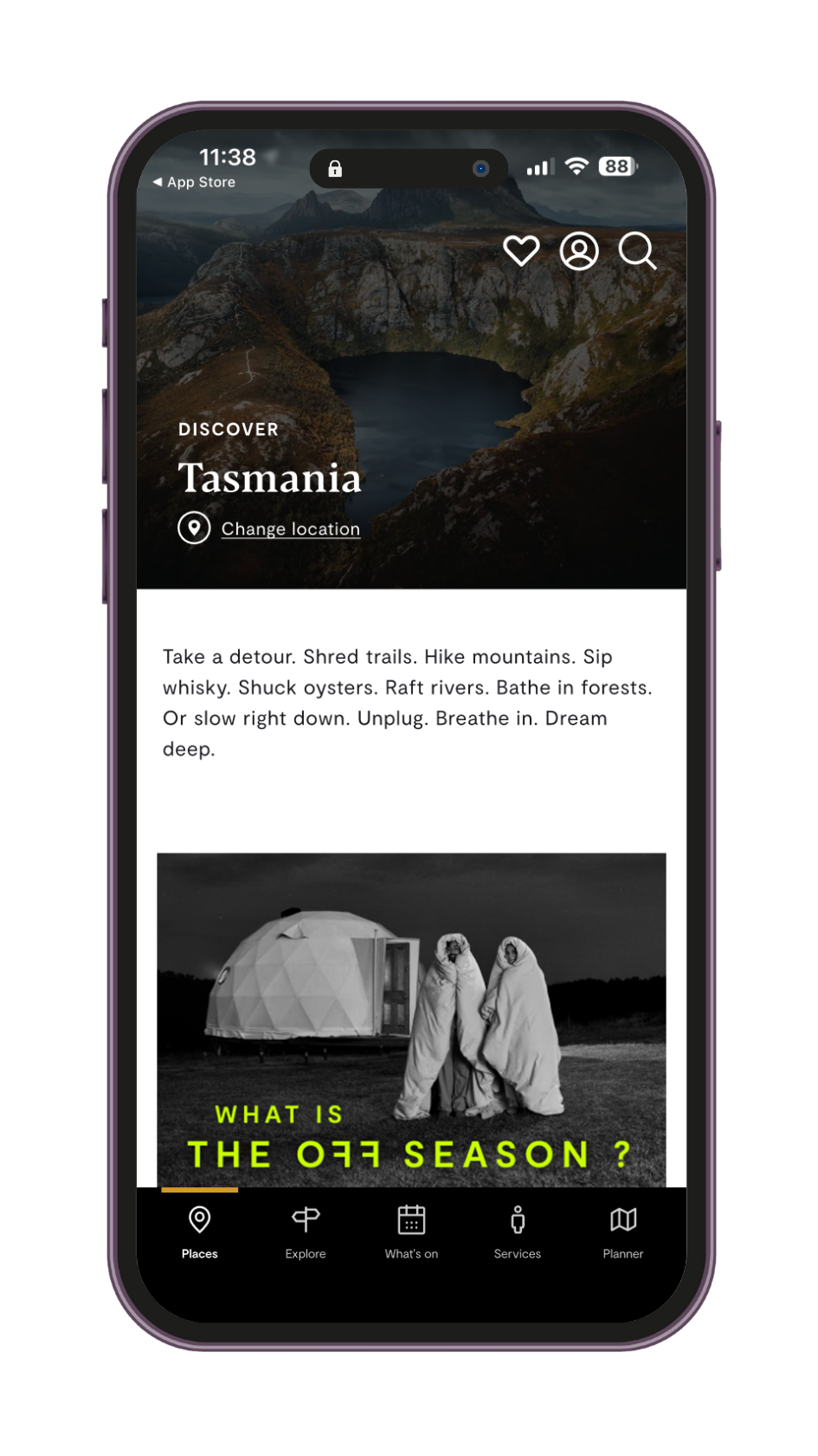 Discover Tasmania App screen